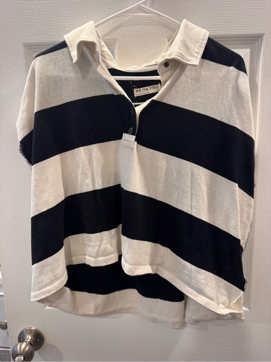 We The Free Tops - We The Free Black & Cream Striped Polo Knit